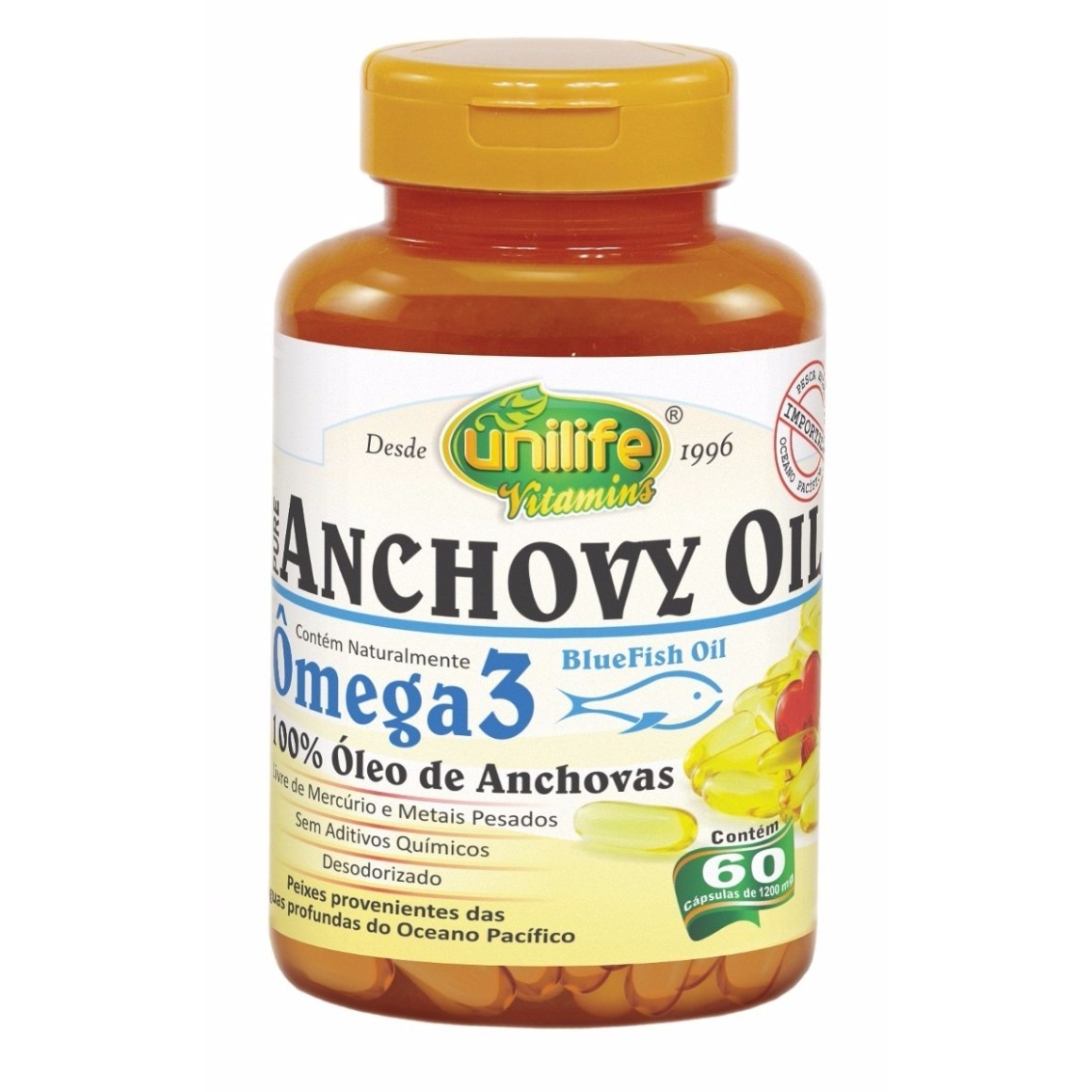 Ômega 3 (Anchovy Oil) 1200 mg Unilife 60 Cápsulas